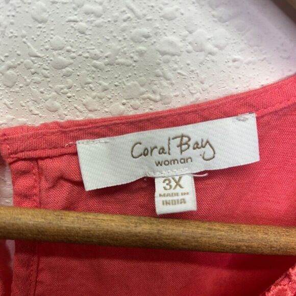 Coral Bay Womens Sleeveless Top Crochet Collar‎ Coral Linen Rayon Size 3X - Picture 10 of 12